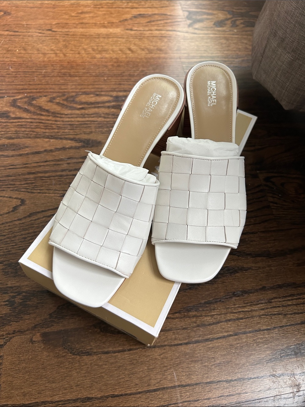 MICHAEL Michael Kors Ingrid White Woven Slide Mules